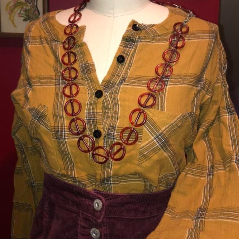 Upcycled mustard yellow plaid crop top